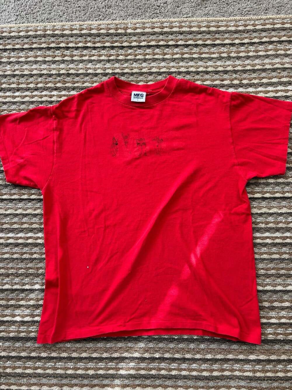 MFG Girbaud T-Shirt Size L Red Graphic Made In USA